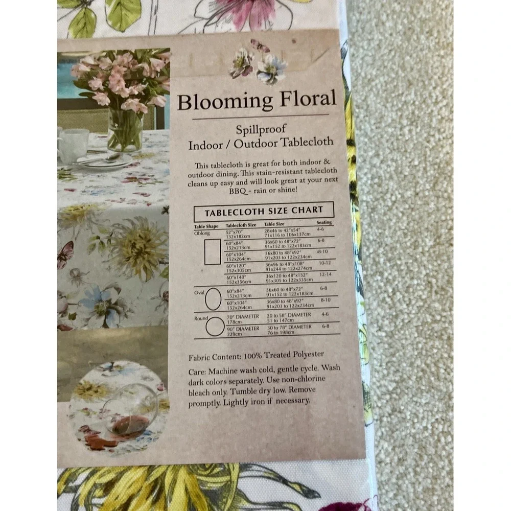 Benson Mills Blooming Floral 60x104  Oblong  Tablecloth Treated Polyester